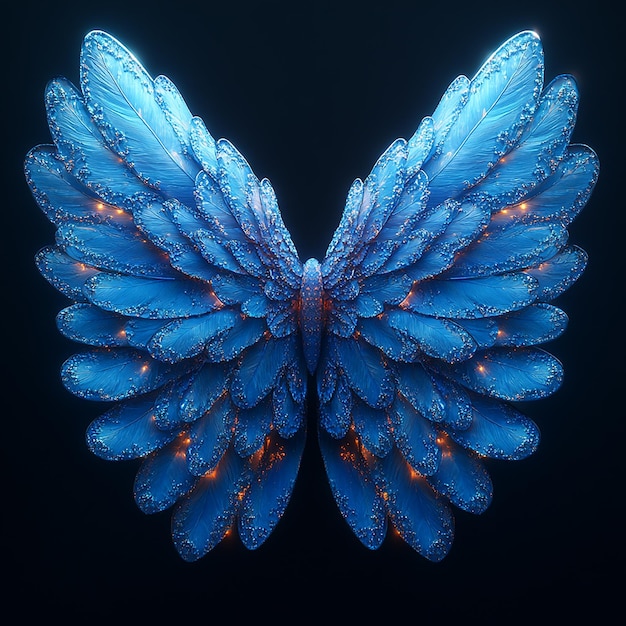 Photo photo realistic of glowing blue angel wings on a black background with a glowing light effect and a