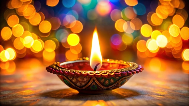 Photo of realistic Indian candle on wooden table