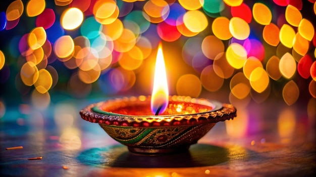 Photo of realistic Indian candle on wooden table