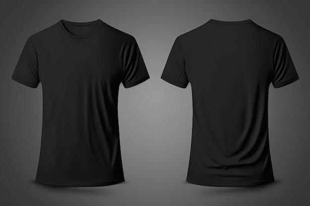 Photo realistic male black tshirts with copy space front and back view Created with Generative AI