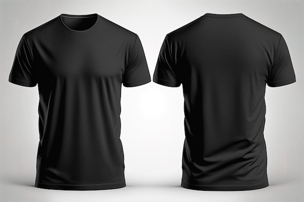 Photo realistic male black tshirts with copy space front and back view Created with Generative AI