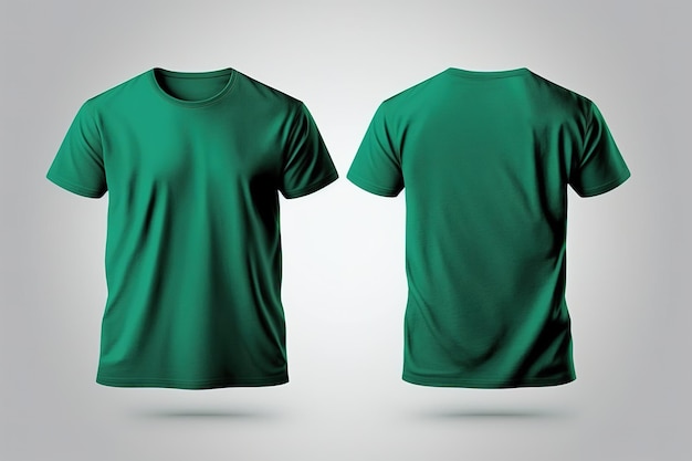 Photo realistic male green tshirts with copy space front and back view AI Generated