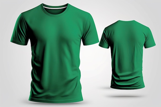 Photo realistic male green tshirts with copy space front and back view AI Generated