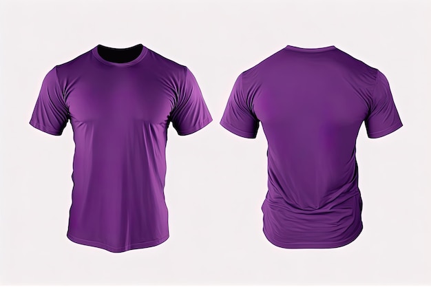 Photo realistic male purple tshirts with copy space front and back view