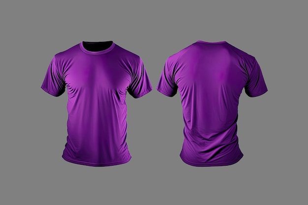 Photo realistic male purple tshirts with copy space front and back view