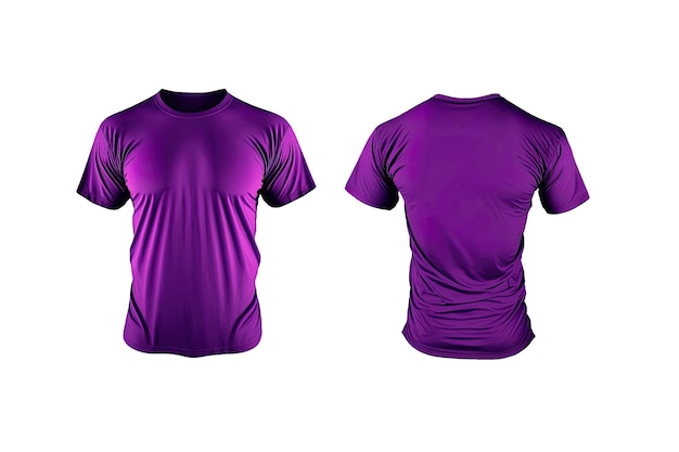 Photo realistic male purple tshirts with copy space front and back view