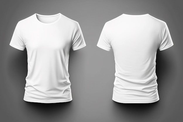 Photo realistic male white tshirts with copy space front and back view Created with Generative AI