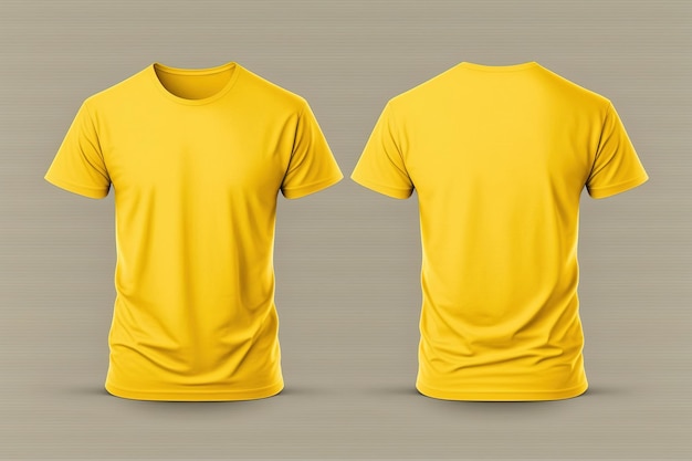 Photo realistic male yellow tshirts with copy space front and back view