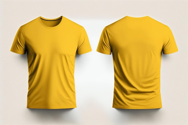 Photo realistic male yellow tshirts with copy space front and back view