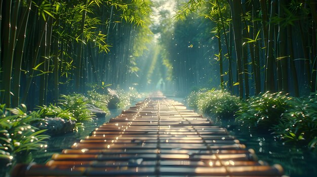 Photo realistic Pathway through bamboo forest High res image of serene backpacking experience in di