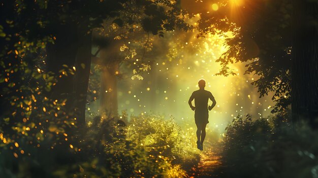 Photo Realistic Runner Fitness and Nature Harmony in Forest Trail Outdoor and Fitness Ads Image i