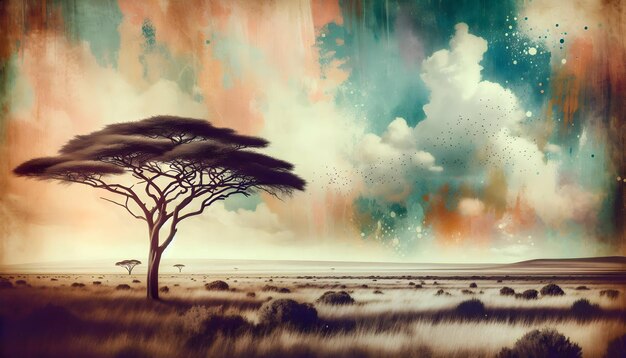 Photo photo realistic savanna and acacia tree whimsical background for endurance and wild beauty photo