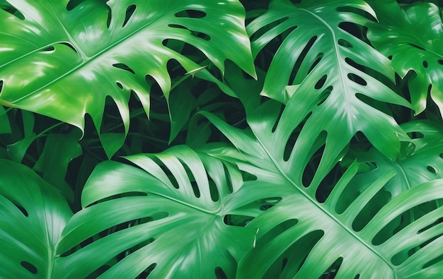 Photo realistic tropical green leaves monstera background