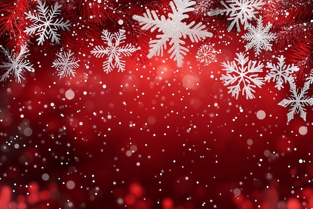 Photo photo of red background with snowflakes a christmas background