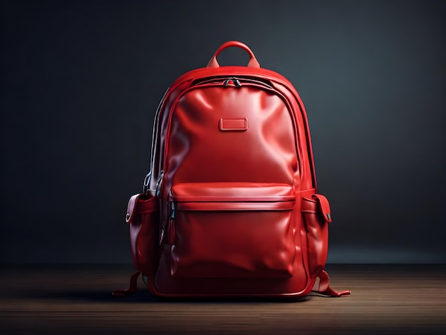 Photo red color 3d school bag on dark background