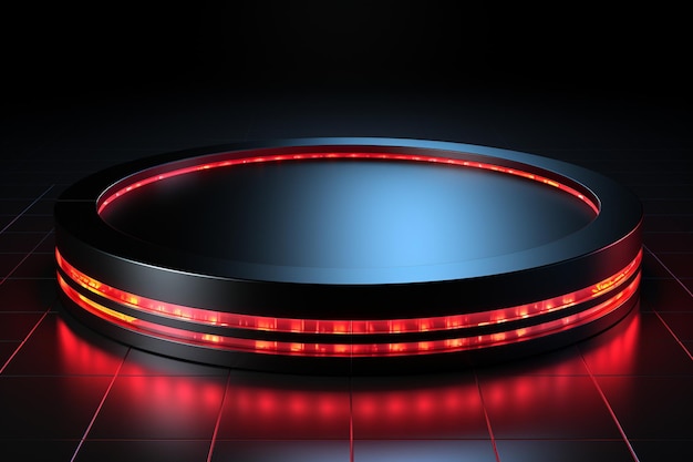 photo red light round podium and black background for mock up realistic image