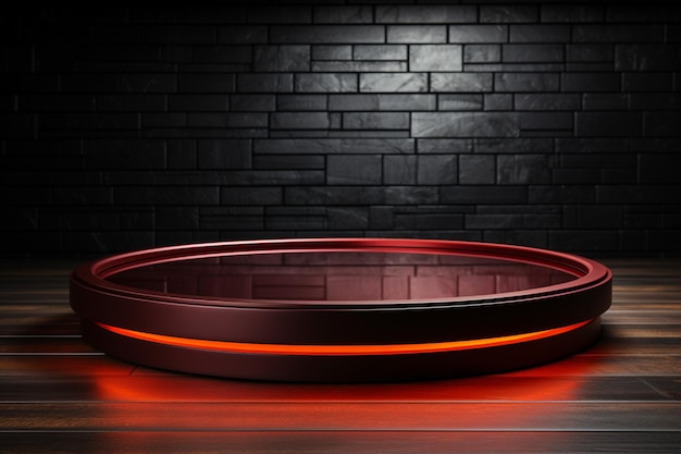 photo red light round podium and black background for mock up realistic image