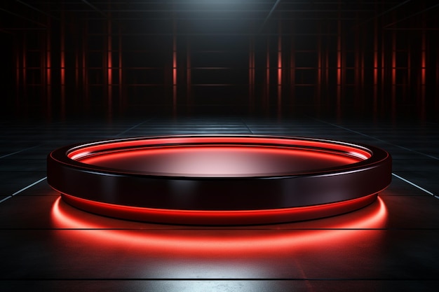 photo red light round podium and black background for mock up realistic image