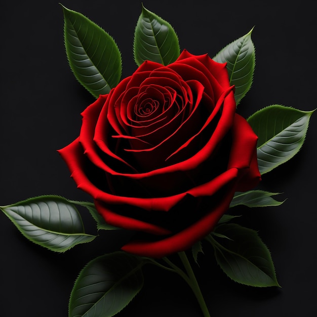 Photo red rose embroidery on black background