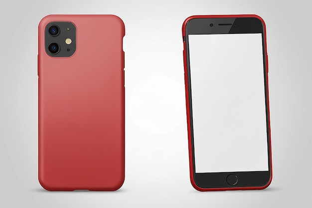 Photo photo of red smartphone case from the front and from the back isolated on transparent background