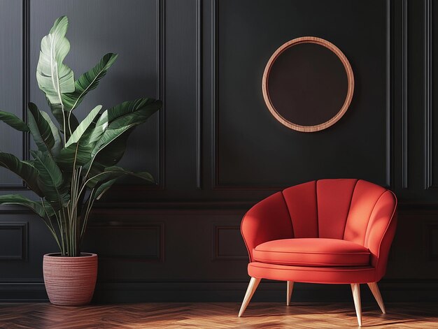 Photo photo of a red velvet armchair potted plant in a stylish living room minimalist interior room