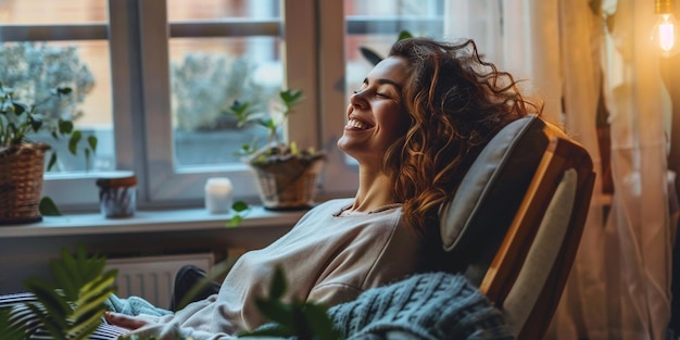 Photo photo of a relaxed young woman enjoying wellbeing in her cozy apartment