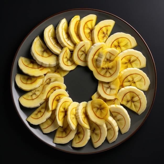 Photo of ripe banana bowl and slices with isolated background