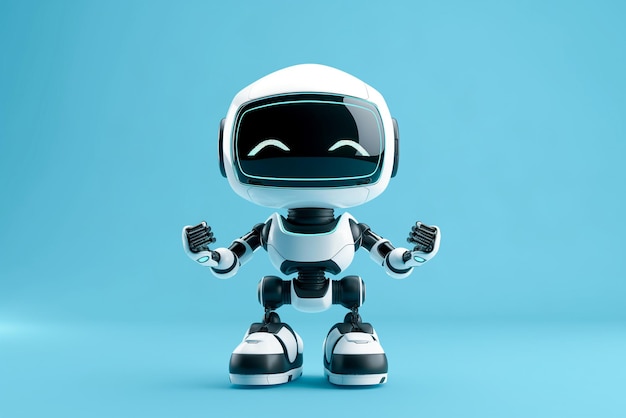 Photo of robot on blue studio background