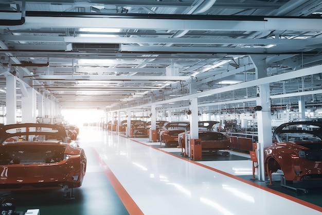 Photo of robots working on an ai generated car assembly line