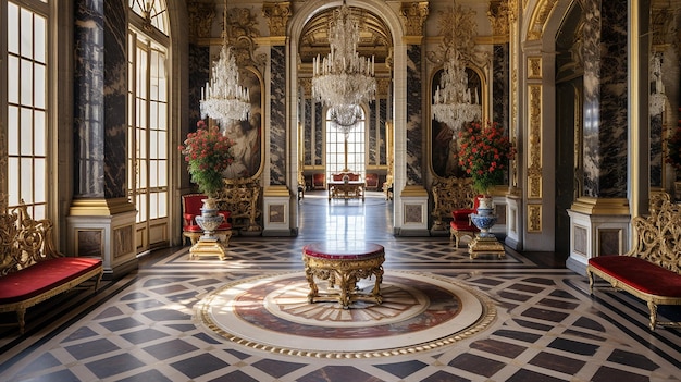 Photo of the room featuring the interior design of the Palace of Versaille France