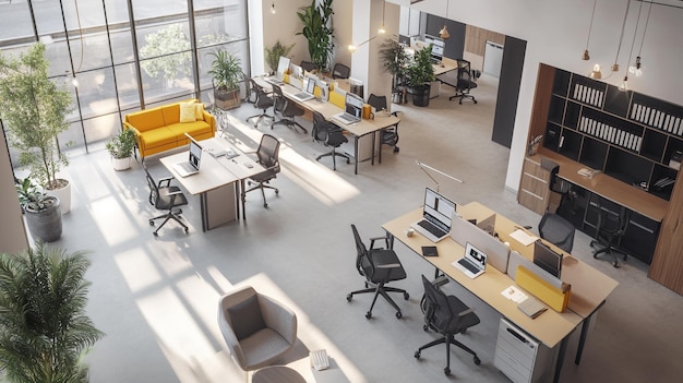 a photo of a room with yellow couches and chairs