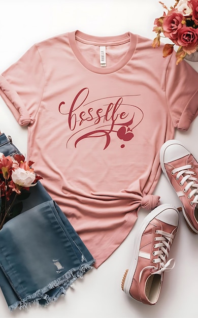 Photo a photo of a rosecolored tshirt lying flat on a white background