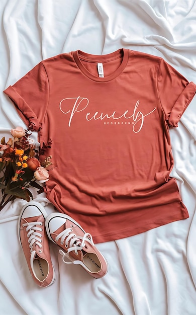 Photo a photo of a rosecolored tshirt lying flat on a white background