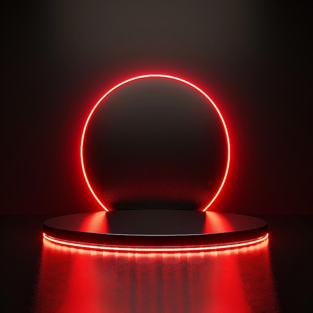 photo of round podium red lights and black background