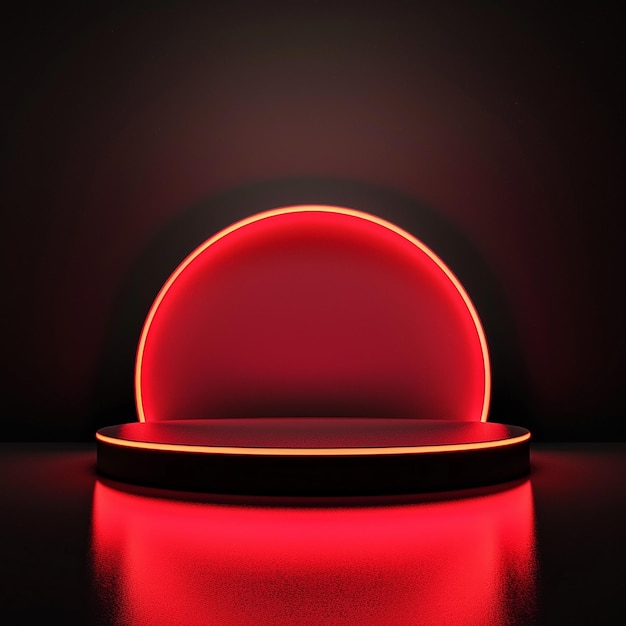 Photo photo of round podium red lights and black background