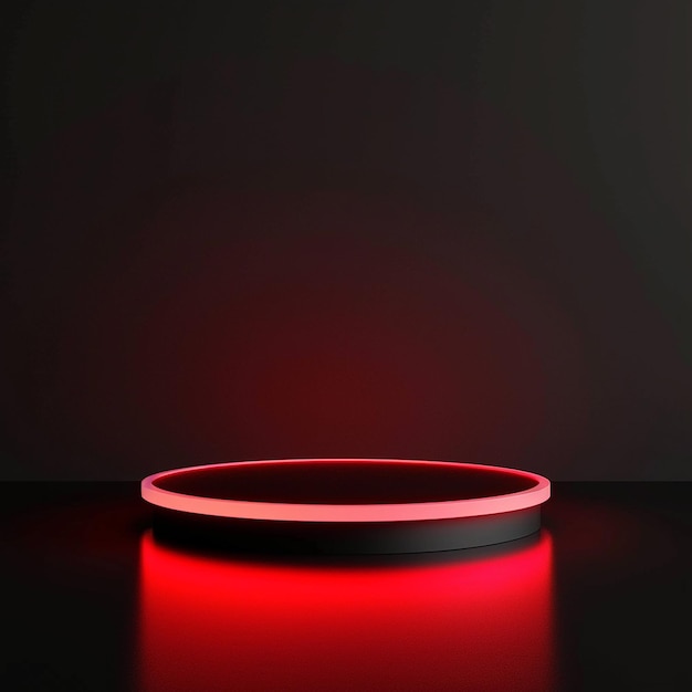 photo of round podium red lights and black background