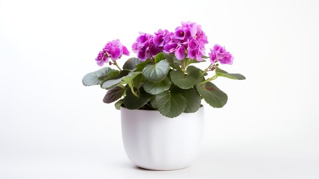 Photo of Saintpaulia in minimalist pot as houseplant for home decoration isolated on