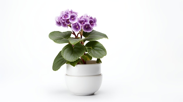 Photo of Saintpaulia in minimalist pot as houseplant for home decoration isolated on