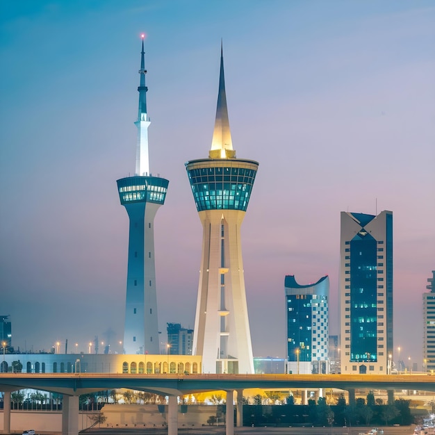 Photo a photo of salmiya sea beach in kuwait with city view