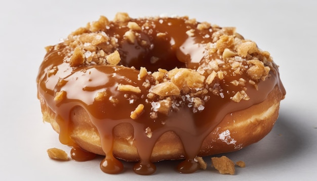 A photo of the salted caramel coated version of the donut Generative AI