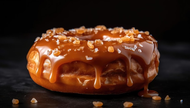 A photo of the salted caramel coated version of the donut Generative AI