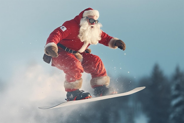 Photo of Santa wearing a snowboard