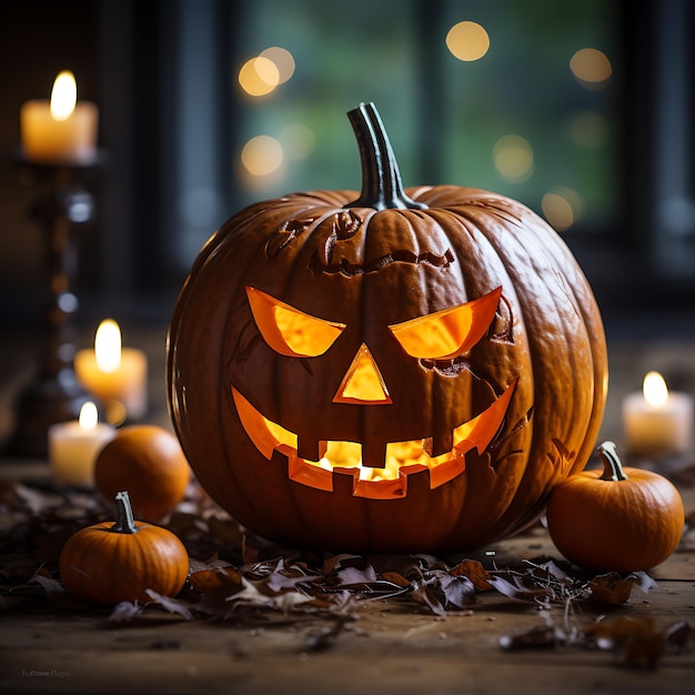 photo of a scary Halloween pumpkin face nightlight dark orange strong colors