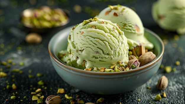 A photo of a scoop of pistachio ice cream