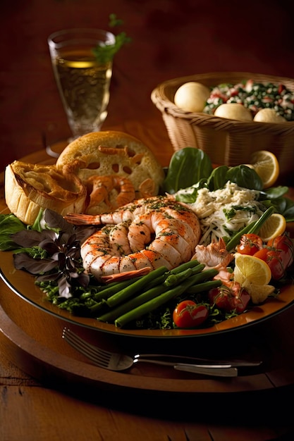 Photo of a seafood platter with shrimp mussels and lemons