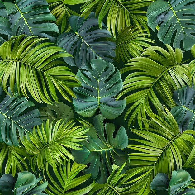 Photo of seamless tropical jungle forest leaves pattern background design