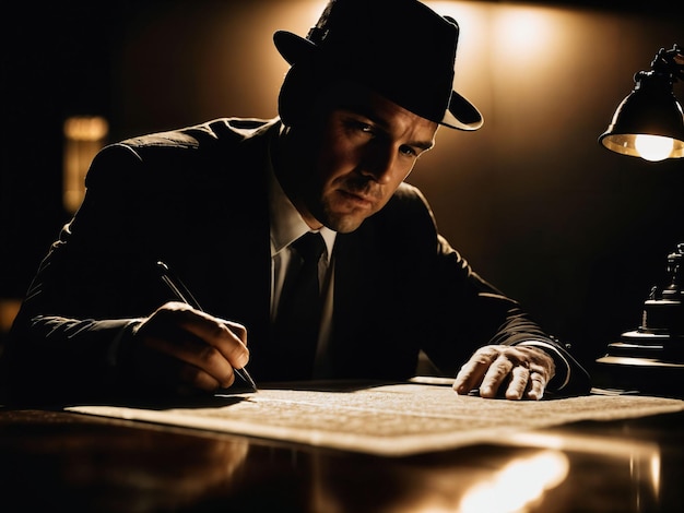 photo of serious detective man in crime scene generative AI