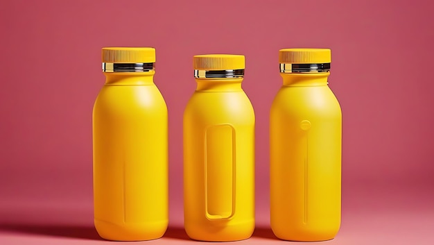 Photo photo of a set of collapsible water bottles on a bright yellow background