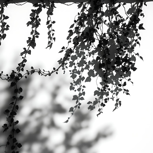 Photo of Shadows of Hanging Ivy Cascading in Tangled Organic Forms Chaotic Vine Like Shapes Add De