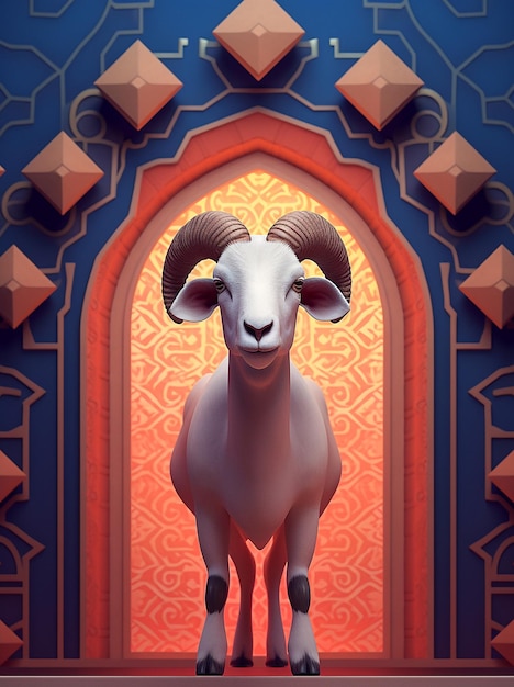 Photo Sheep or Goat with Mosque Islamic Background for Eid Al Adha Design Element